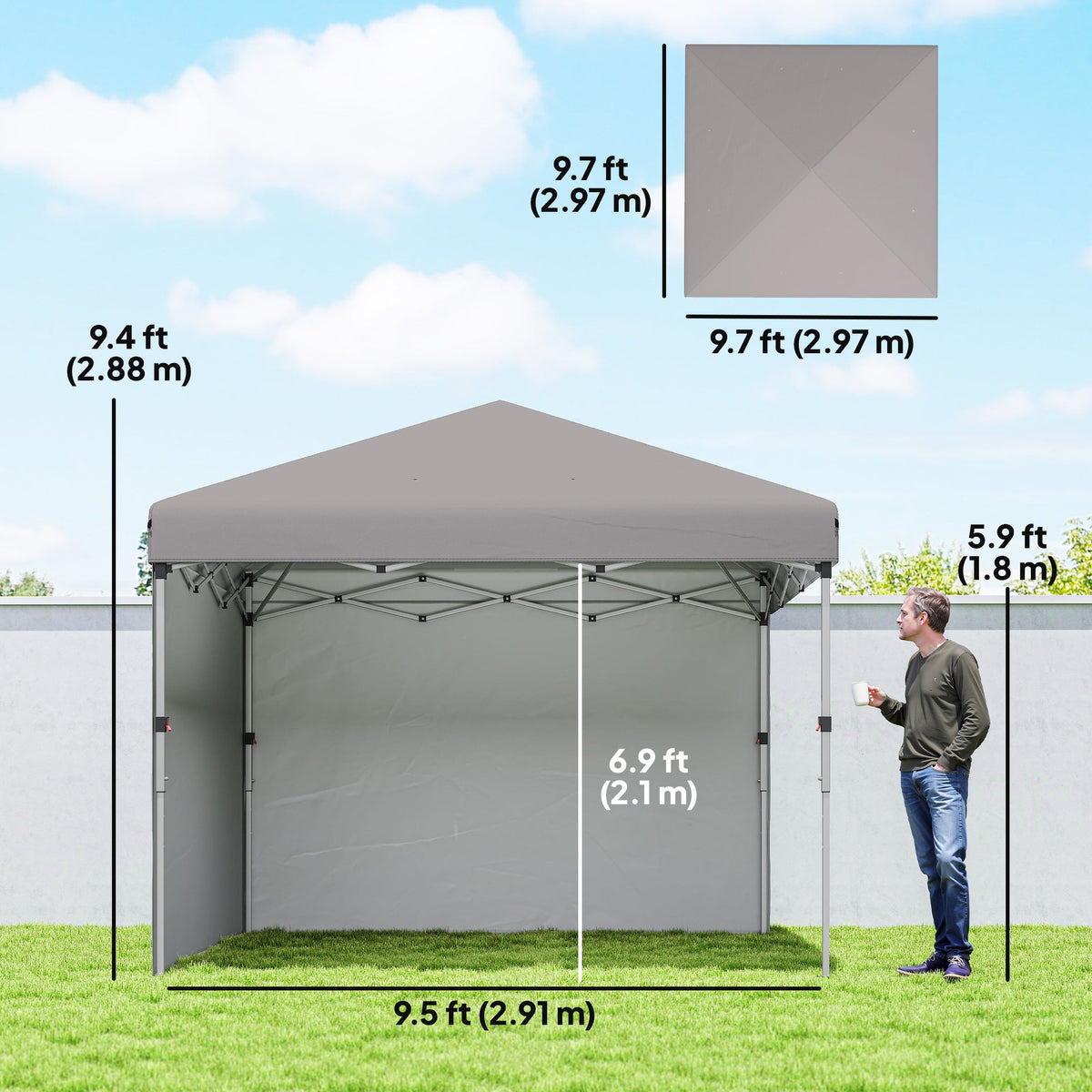 10' x 10' Pop Up Canopy Tent with Sidewalls and Roller Bag, Light Grey — product view 5