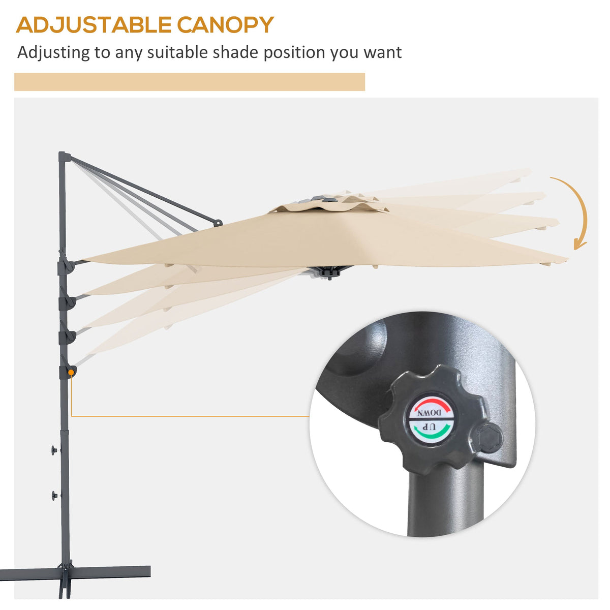 10ft Cantilever Patio Umbrella with 360° Rotation and Tilt, Khaki — product view 7