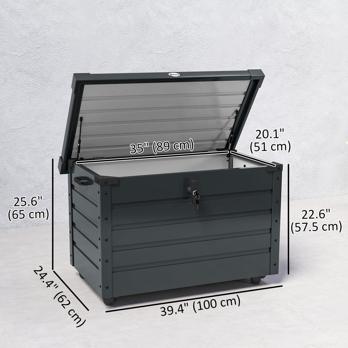 78 Gallon Galvanized Steel Deck Box with Wheels and Handles, Dark Grey — product view 5