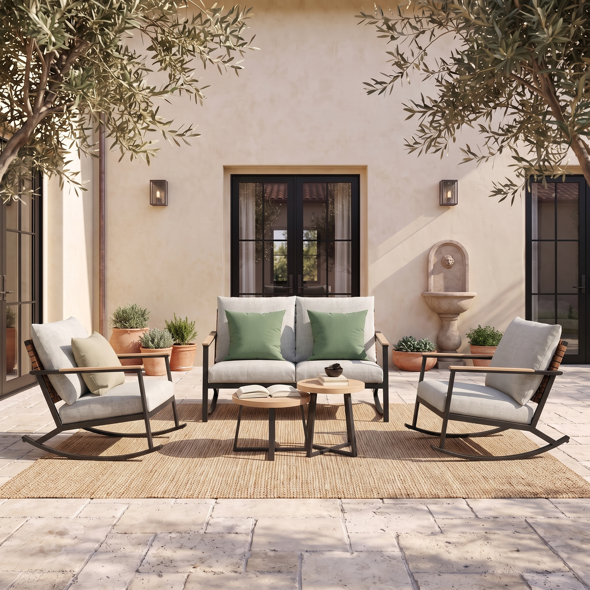 LOUNGE YARD 4-Seat Conversation Sofa Set, Outdoor Rocking Bistro Set with Thick Cushions — product view 1
