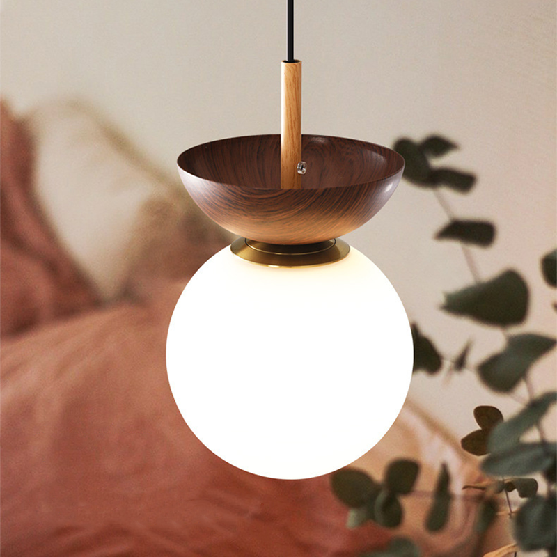 Valentina Nordic Japanese Glob LED Ceiling/Pendant Light Metal Glass Bedroom, Burlywood — product view 4