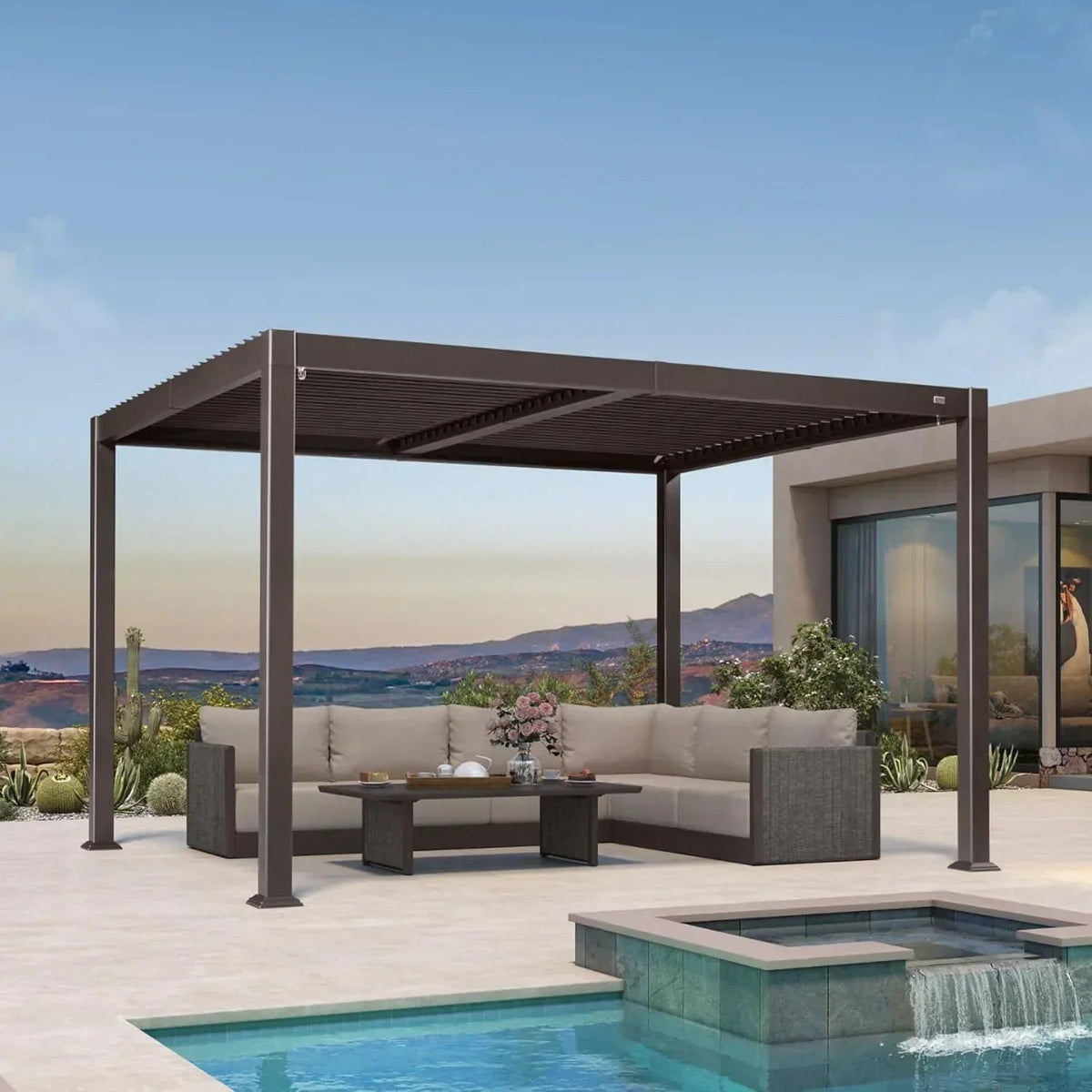 PURPLE LEAF Caesar Louvered Pergola Outdoor Adjustable Louvre Shade Modern Patio Aluminum Pergola with  Milky Lights — product view 3