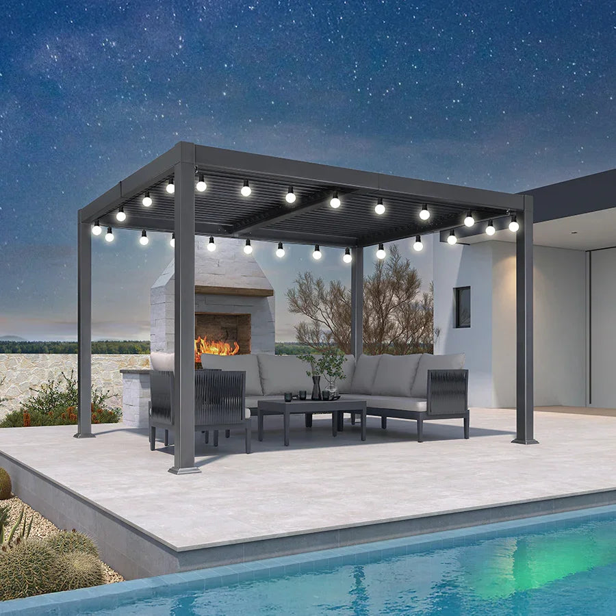 PURPLE LEAF Caesar Louvered Pergola with Milky String Lights Patio Aluminum Pergola with Independent Adjustable Rainproof Roof With Milky Lights — product view 3
