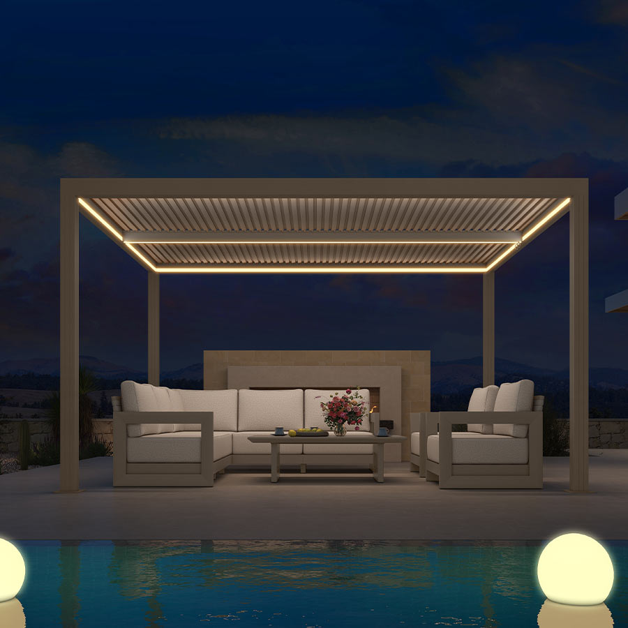 PURPLE LEAF Athena Louvered Pergola Champagne Outdoor Aluminum Pergola with Strip Lights Adjustable Gazebo for Patio Deck Garden — product view 3