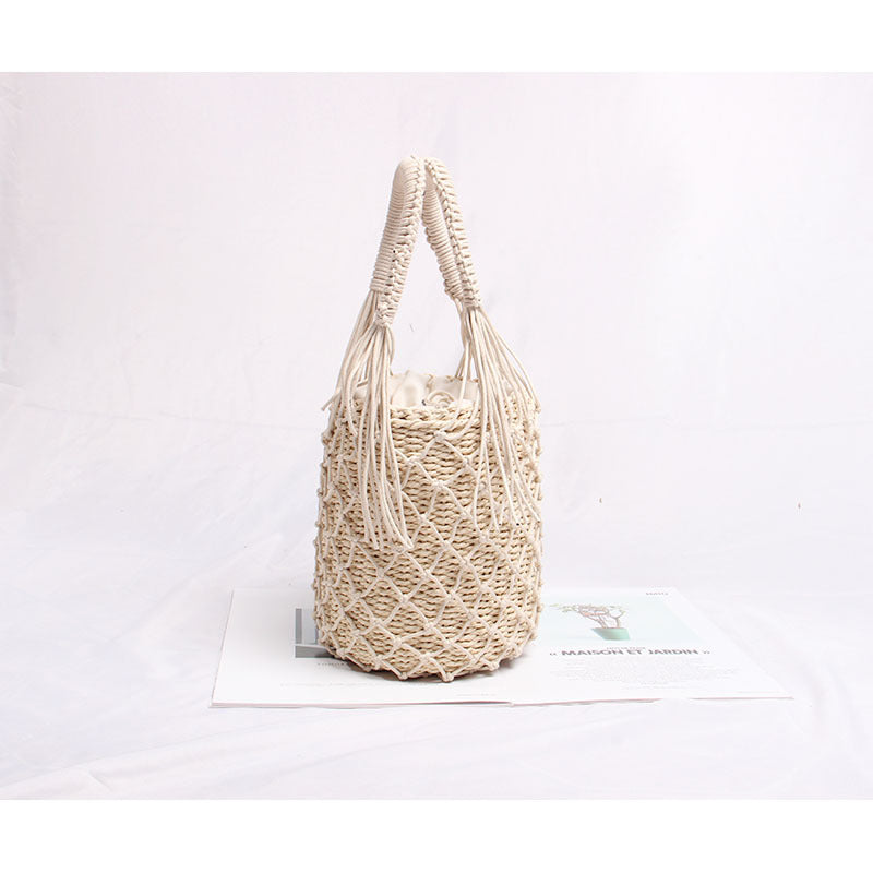 Braided Macrame Shoulder Bag with Decorative Fringe LoungeYard — product view 7