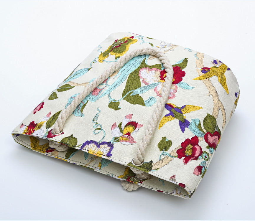 Elegant Beach Bag with Floral Embroidery Design LoungeYard — product view 3