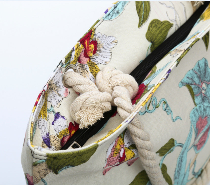 Elegant Beach Bag with Floral Embroidery Design LoungeYard — product view 4