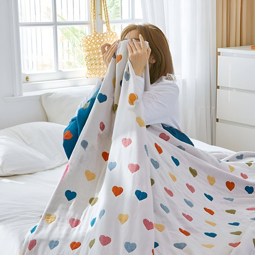 LoungeYard | Whimsical Hearts Reversible Cotton Blanket — product view 5