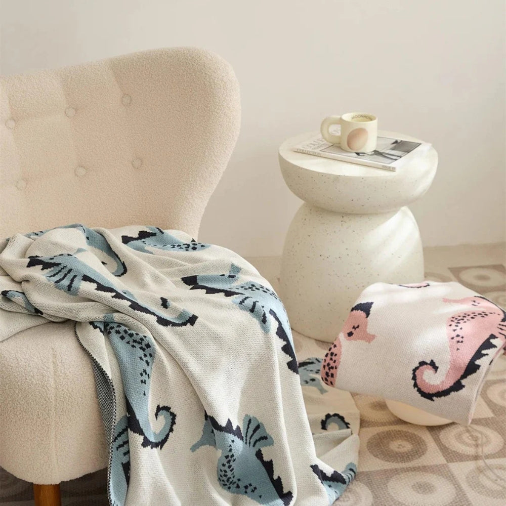 LoungeYard | Nautical Seahorse Throw Blanket — product view 4