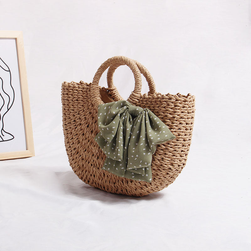Braided basket bag with decorative scarf LoungeYard — product view 3