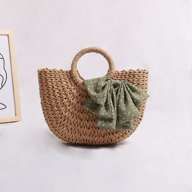 Braided basket bag with decorative scarf LoungeYard — product view 1
