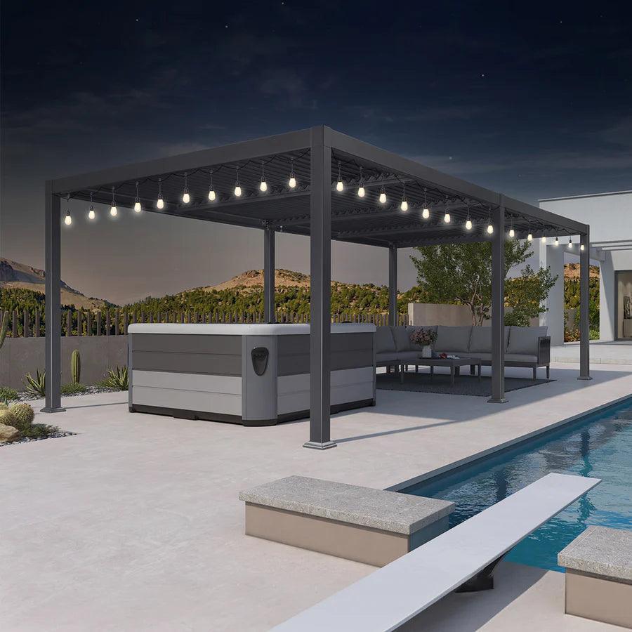 PURPLE LEAF Caesar Louvered Pergola with Yellow String Lights Patio Aluminum Pergola with Independent Adjustable Rainproof Roof Hardtop Pergola for Outdoor Deck Garden Yard — product view 7