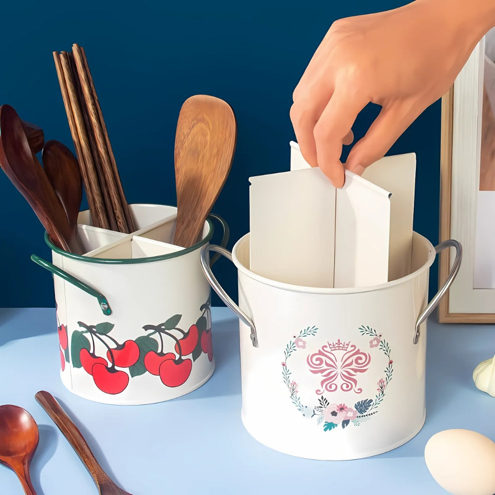 LoungeYard | Floral Utensil Storage Basket with Divider Lid — product view 3