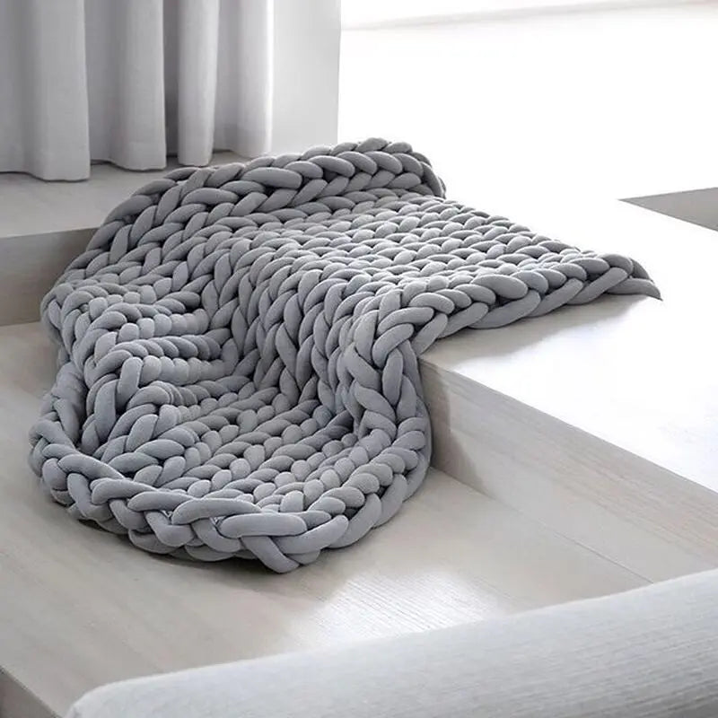 Chunky Knit Throw Handmade Weighted Blanket - SUPER COZY & CALMING BLANKET LoungeYard — product view 4