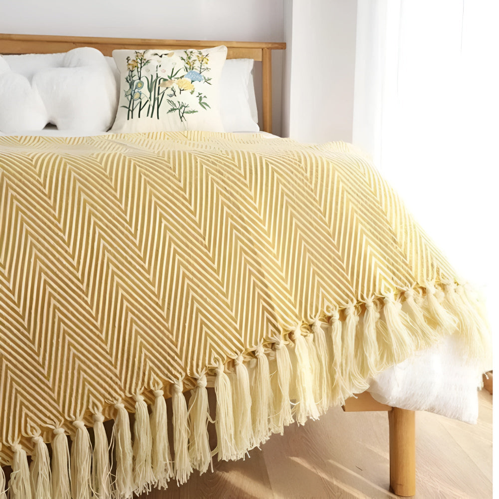 LoungeYard | Herringbone Tassel Knit Blanket — product view 4