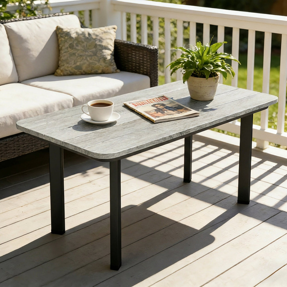 90 x 49 x 40 cm Outdoor Coffee Table with Slatted WPC Top, Grey — product view 3
