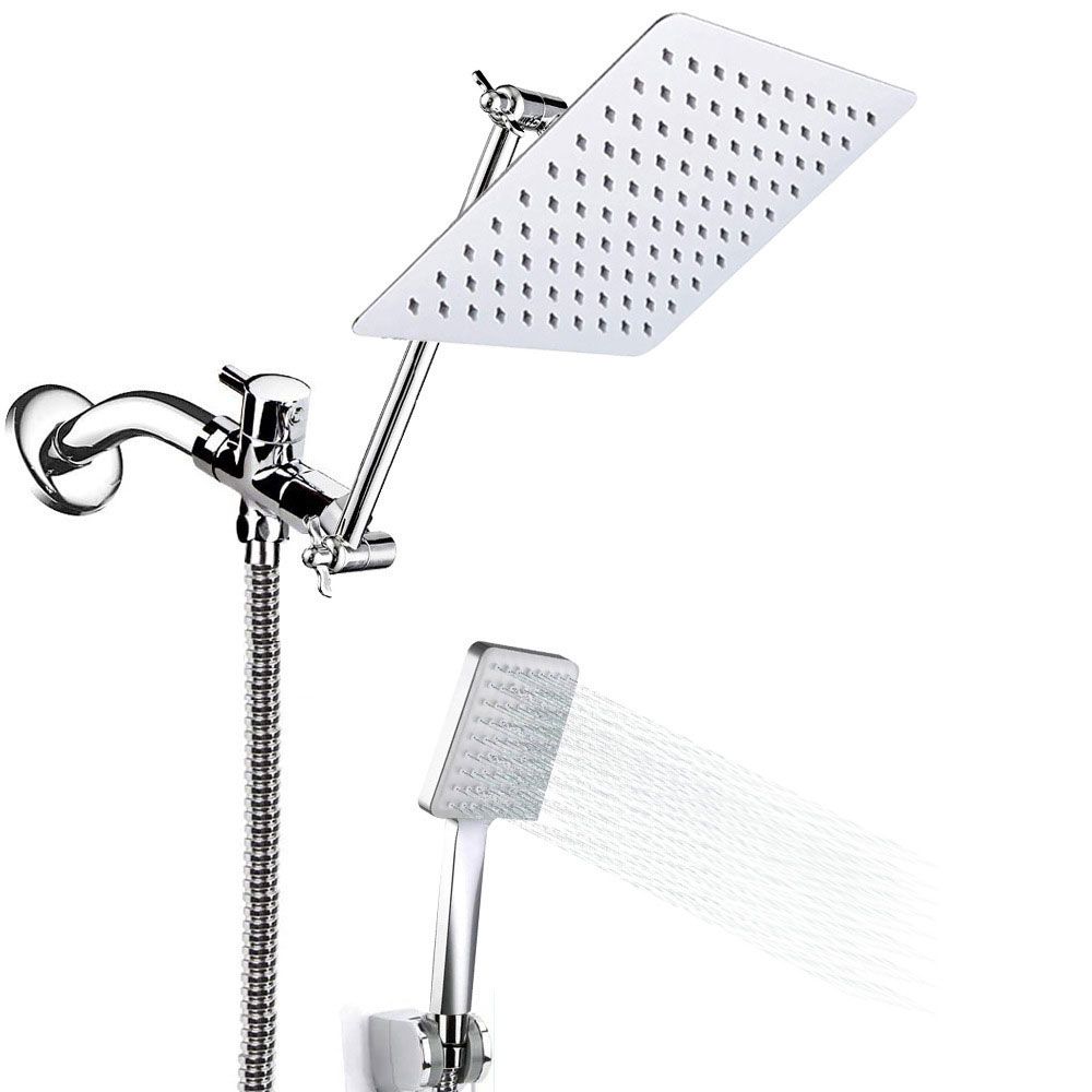 LoungeYard | Pull down Dual Shower Head Square High Arch Shower Head Combo in Chrome — product view 4