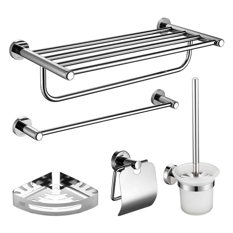 LoungeYard | Polished Chrome 5-piece modern bathroom accessory set with bathroom shelf — product view 6