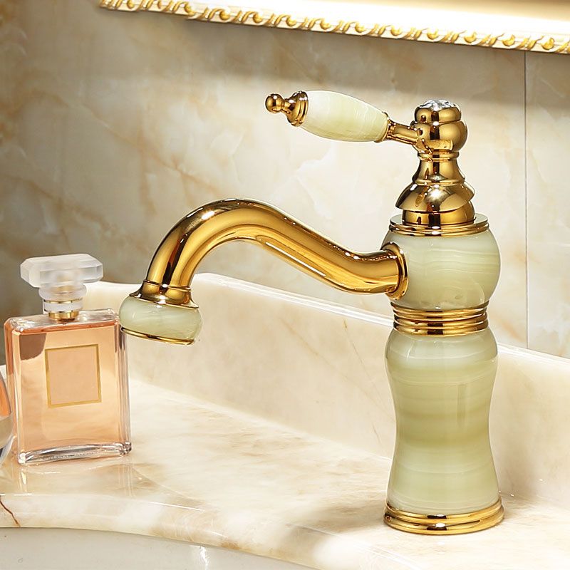 LoungeYard | Deck Mounted Copper Tub Faucet Low Arc Roman Tub Faucet Set with Jade — product view 7