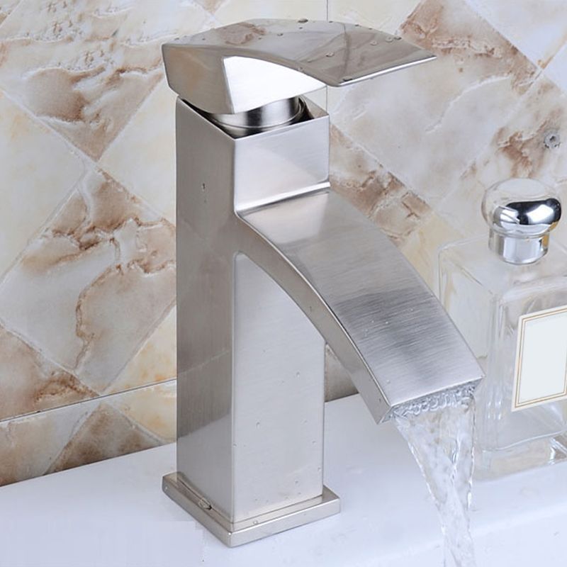LoungeYard | Cubic Chrome Bathroom Faucet Low Arc Single Lever Basin Faucet — product view 1