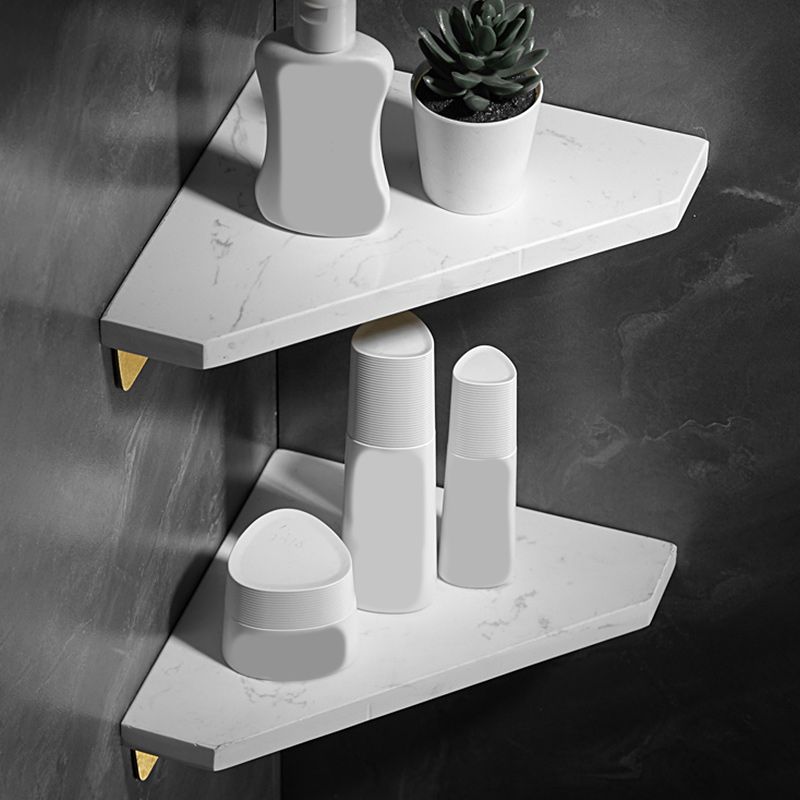 LoungeYard | Marble 2-piece Bathroom Accessory Set Brushed Metal Bathroom Shelf — product view 3