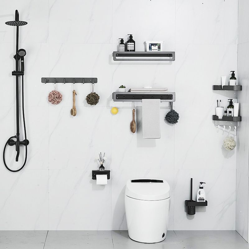 LoungeYard | 7-piece Bathroom Hardware Set Matte Black/Grey with Bath Shelf/Towel Holder/Bath Towel Hook — product view 7