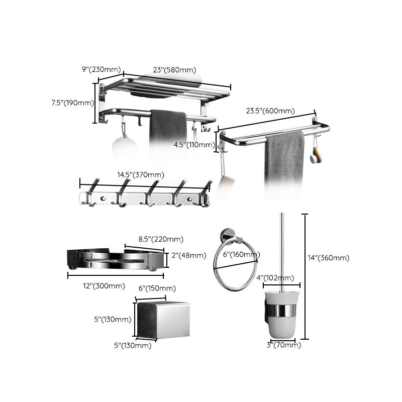 LoungeYard | Modern Bathroom Accessories Set Silver Bathroom Accessories Hardware Set — product view 3