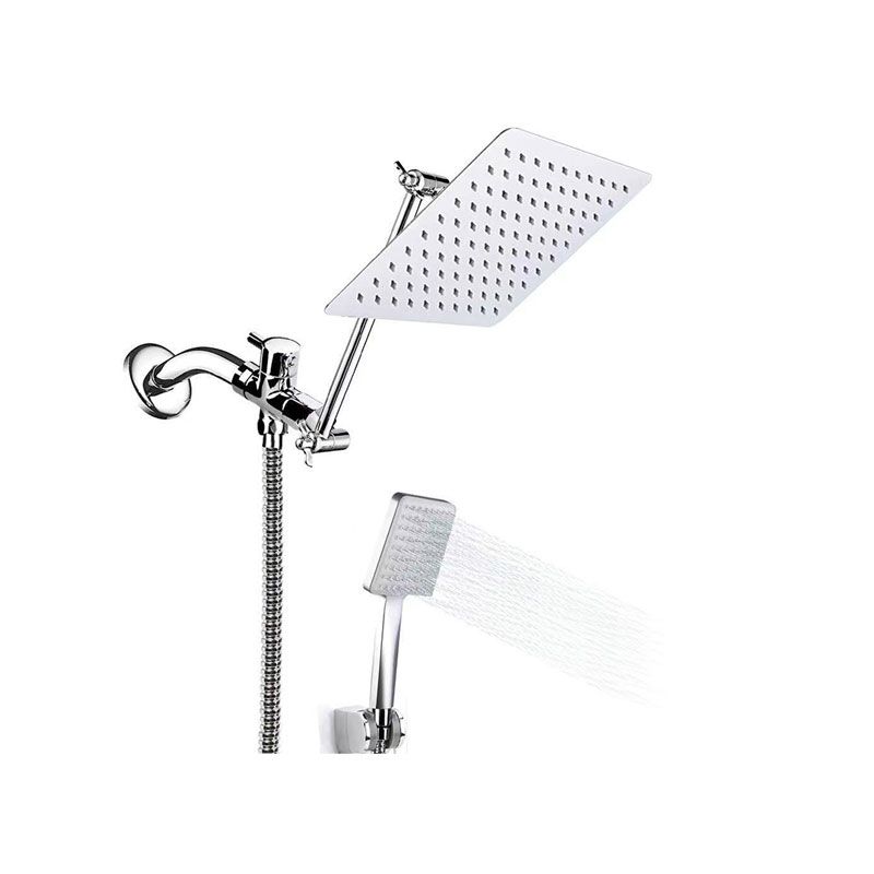 LoungeYard | Contemporary Pull Down Dual Shower Head Square High Arc Shower Head Combo in Chrome — product view 3
