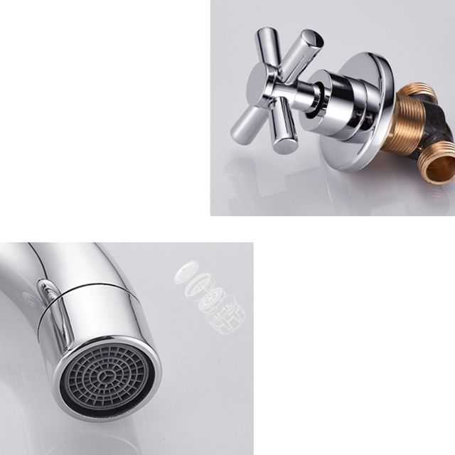 LoungeYard | Modern bathroom faucet wall-mounted cross handles low arc faucet — product view 7