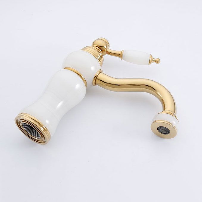 LoungeYard | Deck Mounted Copper Tub Faucet Low Arc Roman Tub Faucet Set with Jade — product view 2