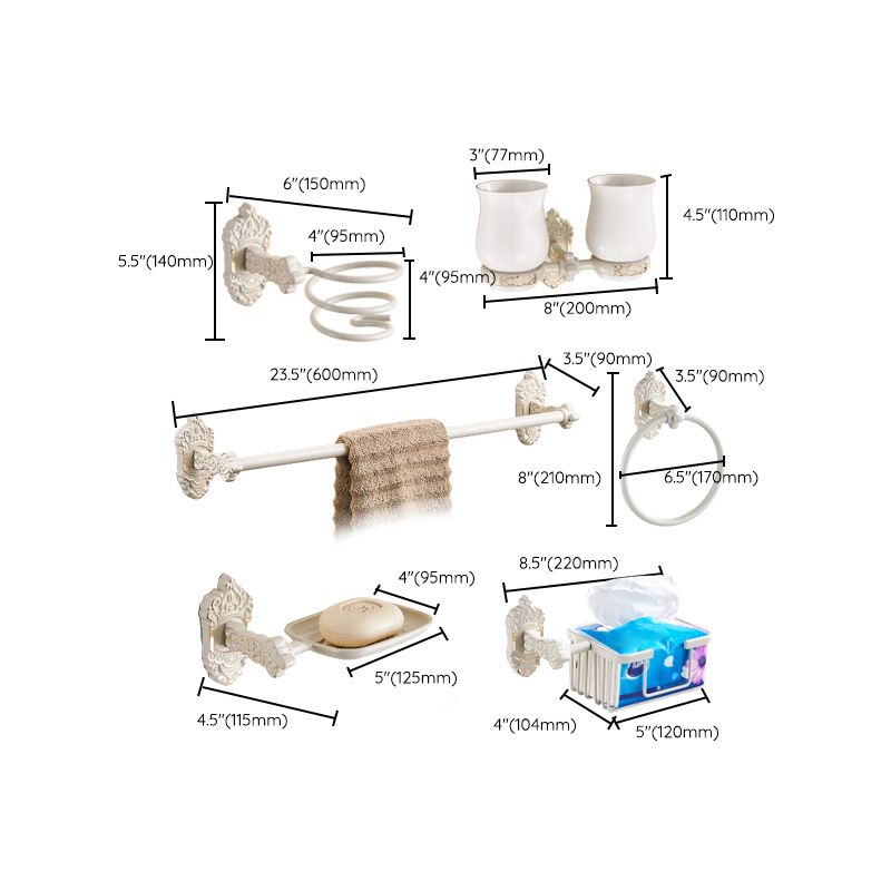 LoungeYard | Traditional Bath Accessories Set White Bathroom Accessories Hardware Set — product view 4