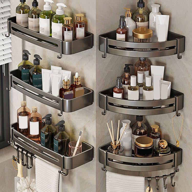 LoungeYard | Contemporary bathroom accessory set 3-piece bath shelf with hooks — product view 7