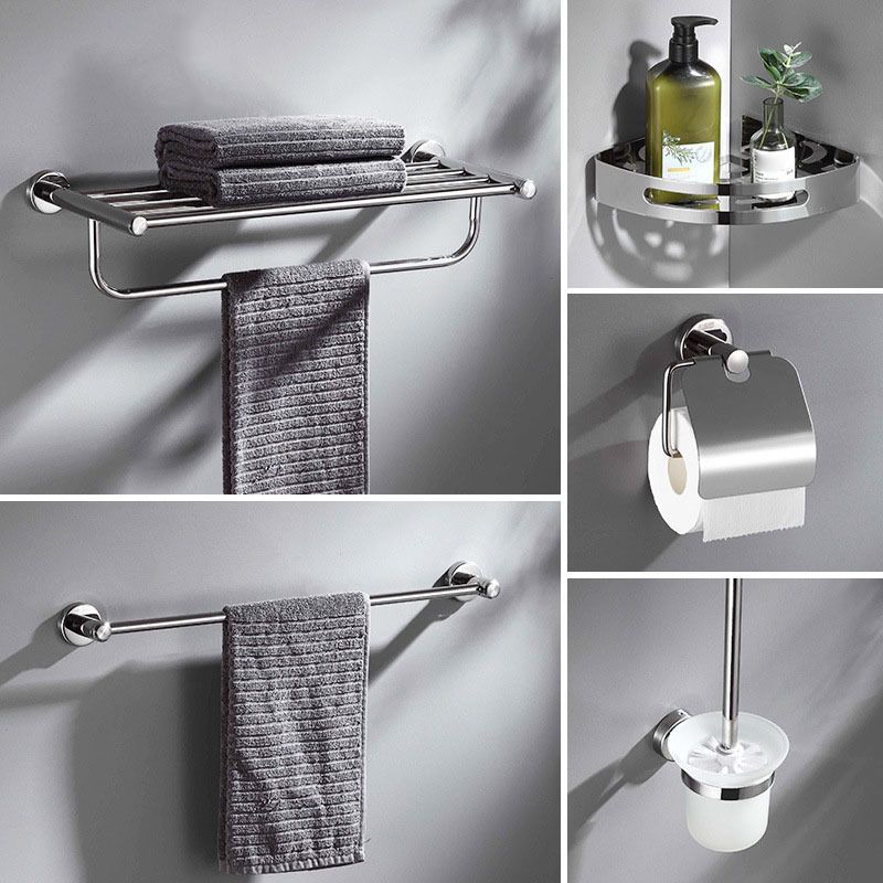 LoungeYard | Polished Chrome 5-piece modern bathroom accessory set with bathroom shelf — product view 2
