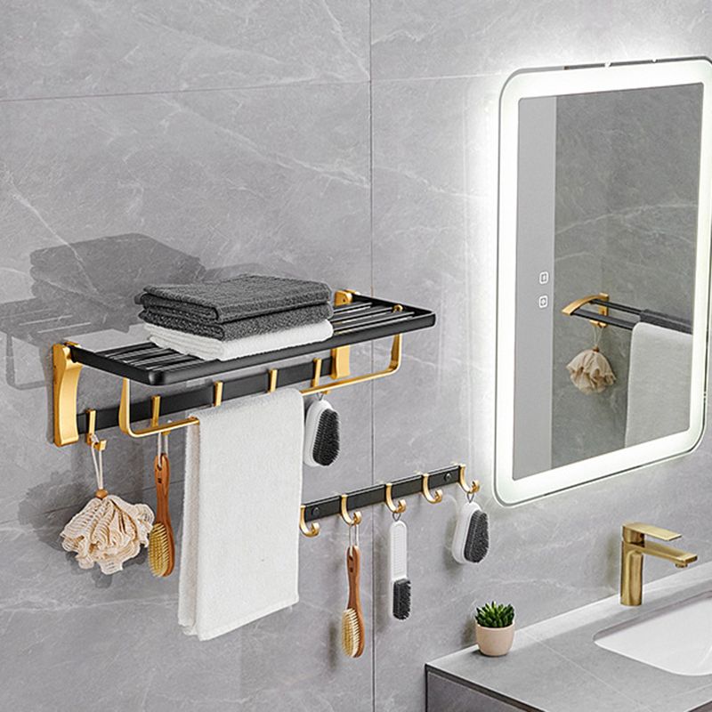 LoungeYard | Contemporary Bath Accessories Set Black & Golden Bath Shelf/Towel Bar — product view 4