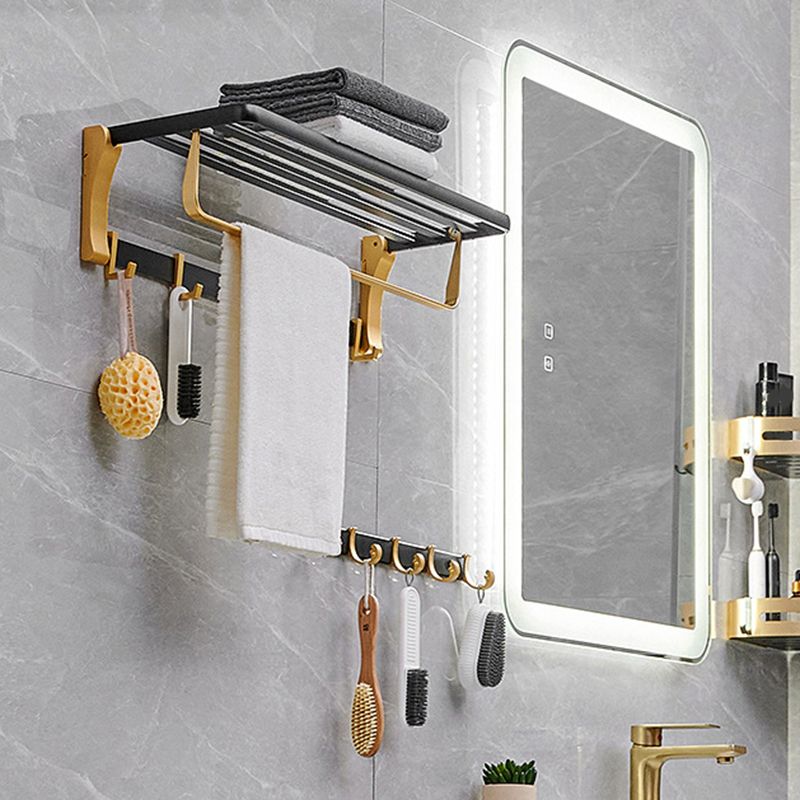 LoungeYard | Contemporary Bath Accessories Set Black & Golden Bath Shelf/Towel Bar — product view 7