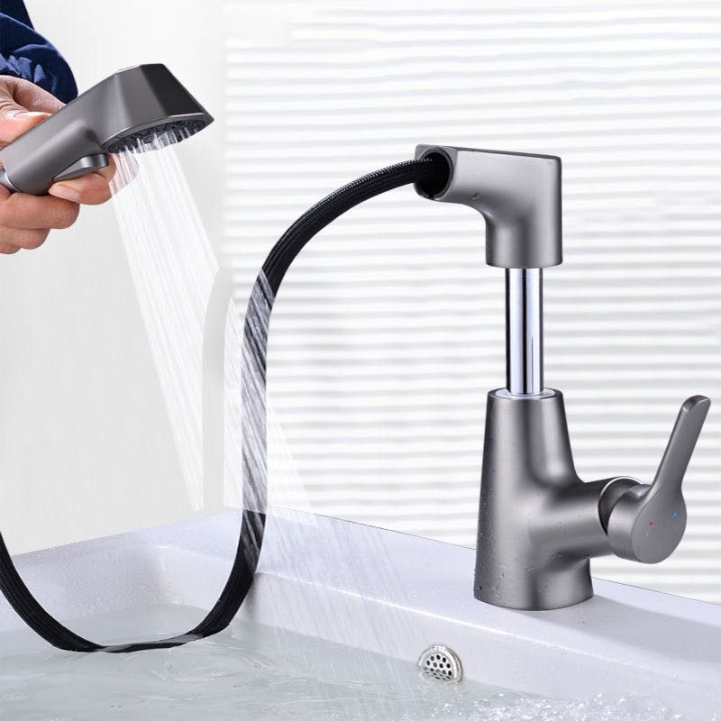 LoungeYard | Modern Vessel Sink Faucet Copper Single Handle Pull Down Low Arc Vessel Faucet — product view 5
