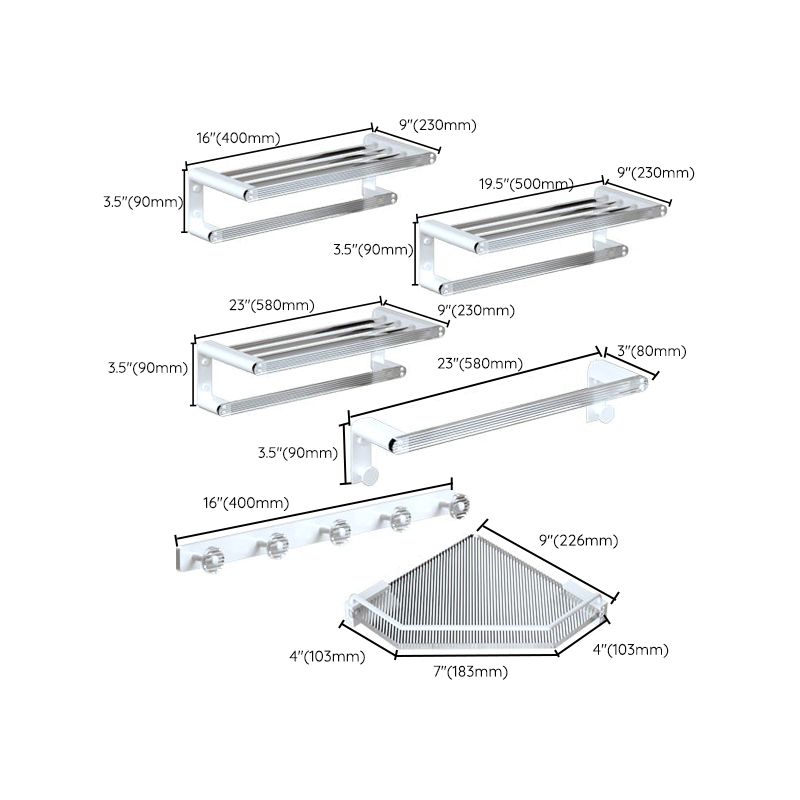 LoungeYard | White & clear acrylic bathroom accessory set with towel holder/paper holder/robe hooks — product view 7