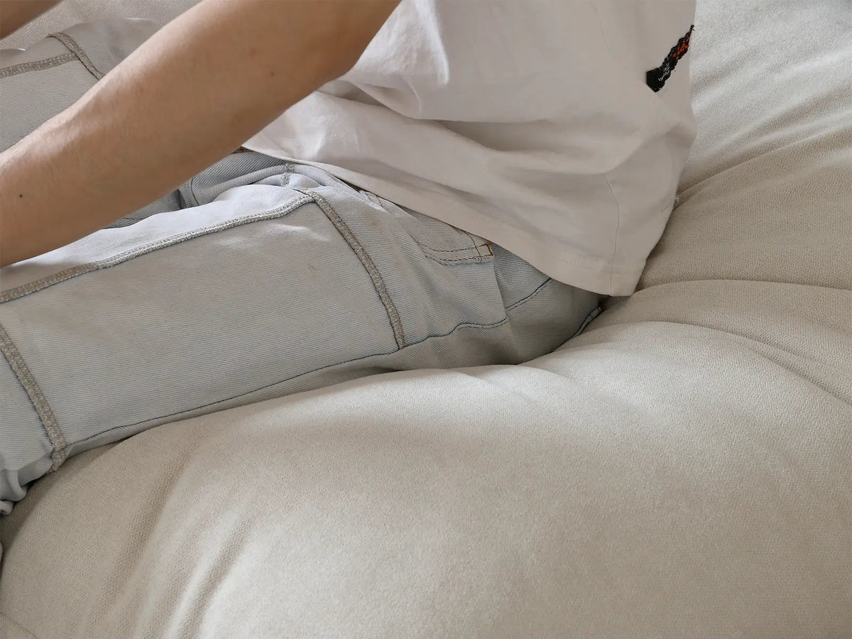 Deluxe Linen Cloud Sectional Sofas Covers | Beige Linen and Cotton Sofa Cover for 4-Seater with 1-Ottoman — product view 6