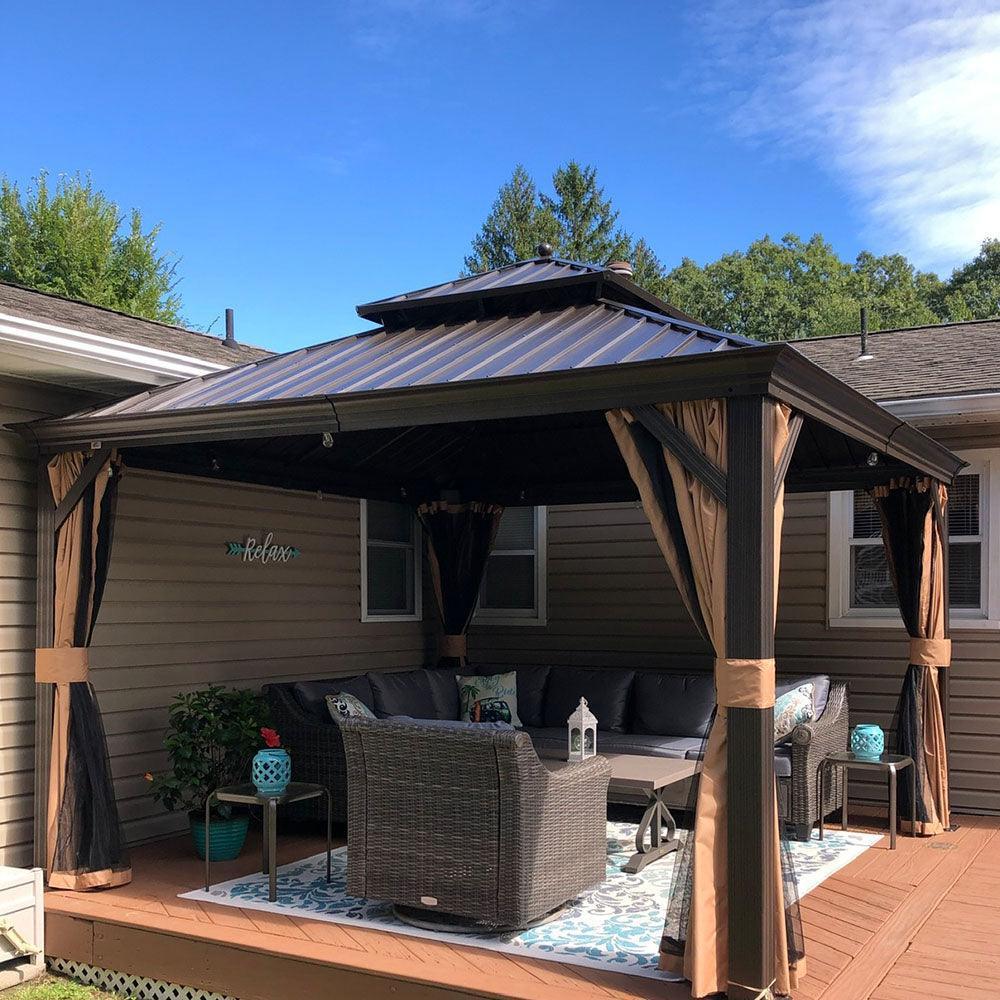 PURPLE LEAF Outdoor Hardtop Gazebo for Garden Bronze Double Roof Aluminum Frame Pavilion with Reinforcement Support Rod — product view 3