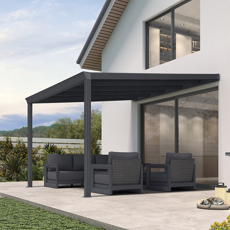 PURPLE LEAF Wall Mounted Gazebo with Gray Polycarbonate Roof Aluminum Frame Patio Cover for Porch — product view 7