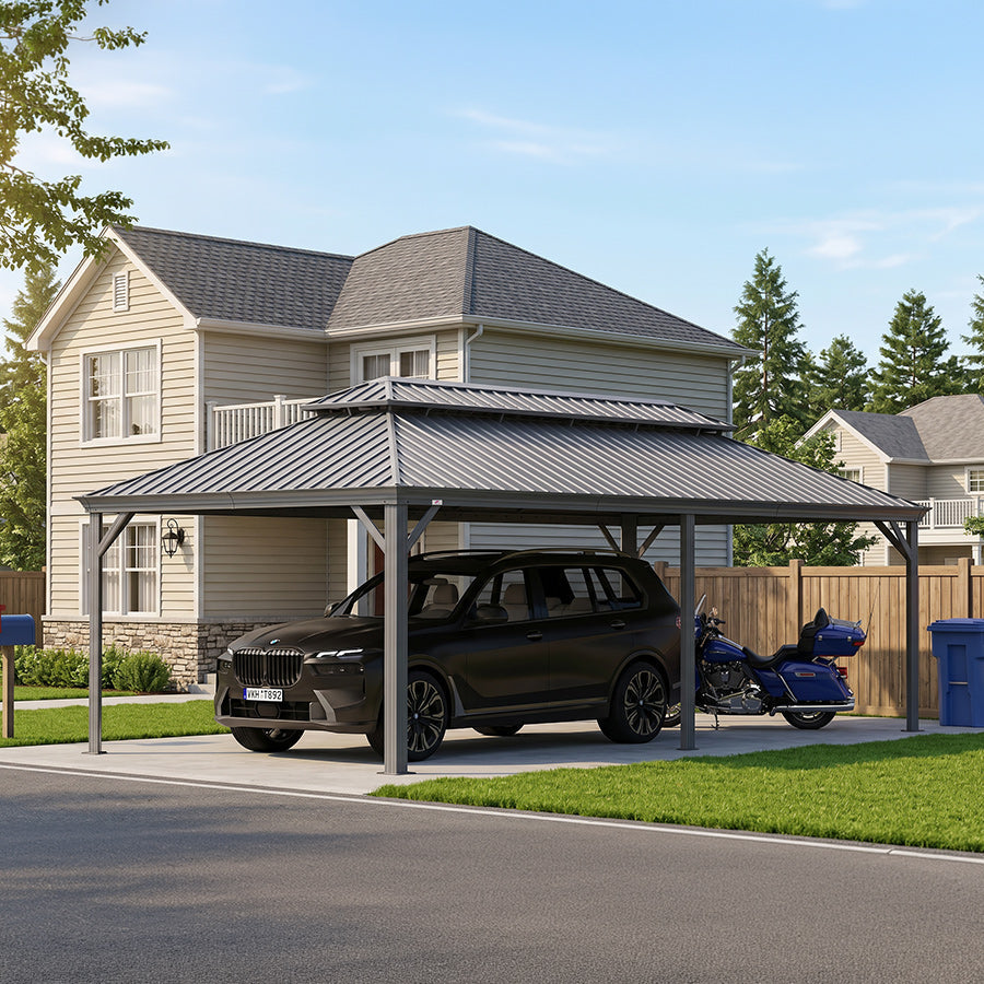 PURPLE LEAF Light Grey Metal Carport with Galvanized Steel Roof Heavy Duty Permanent Outdoor Car Shelter — product view 4