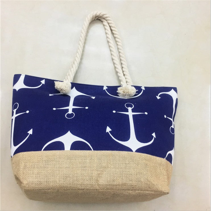 Spacious beach bag with maritime anchor design LoungeYard — product view 4