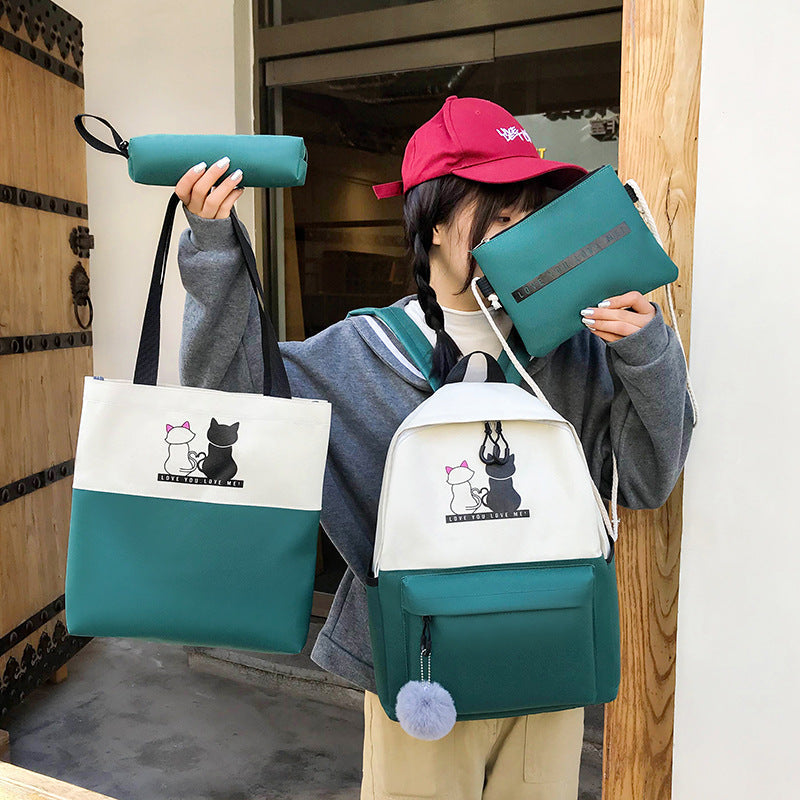 5-Piece Backpack and Tote Bag Set with Cat Design LoungeYard — product view 1