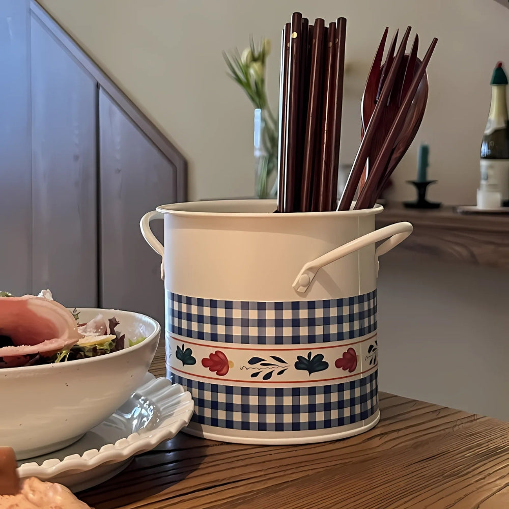 LoungeYard | Floral Utensil Storage Basket with Divider Lid — product view 7