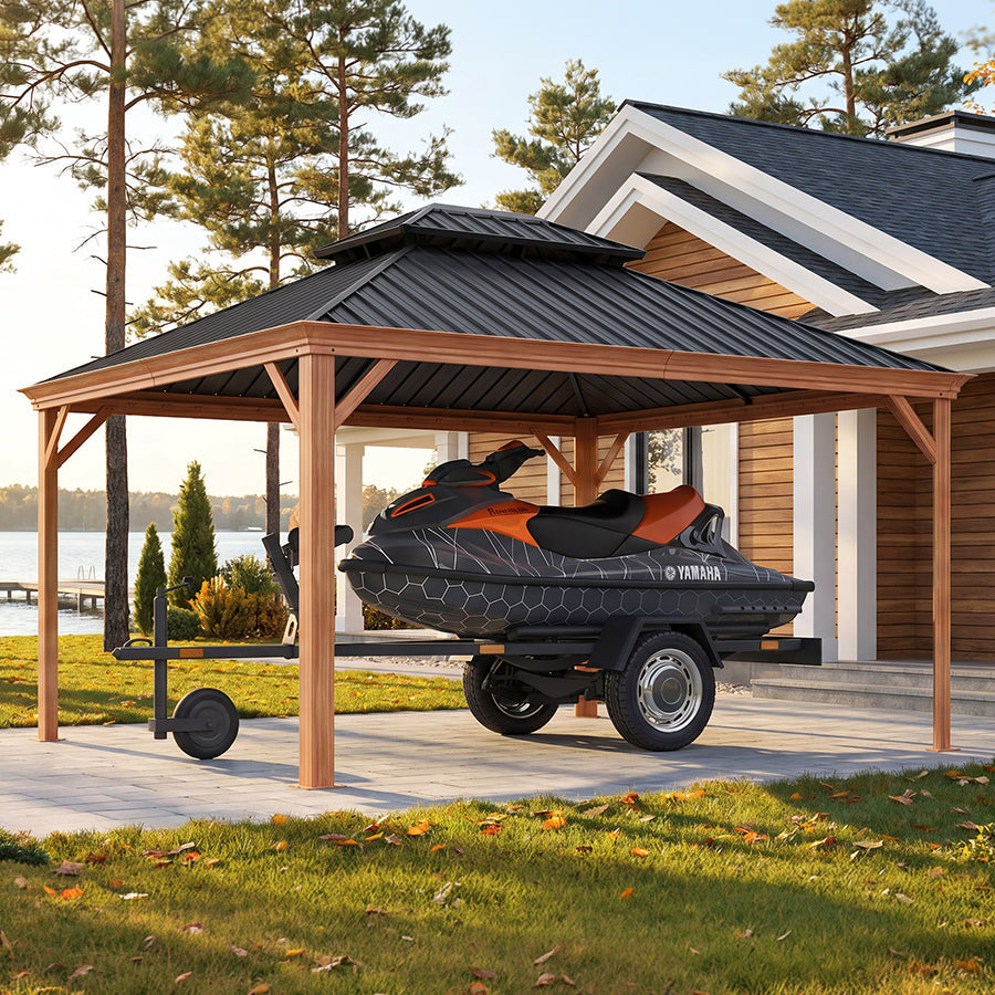 PURPLE LEAF Outdoor Aluminum Carport Heavy-Duty with Wood Grain Aluminum Frame — product view 3