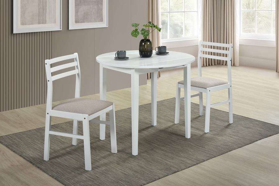 Bucknell 3-Piece Round Drop Leaf Dining Table Set White – 130005WHT — product view 1