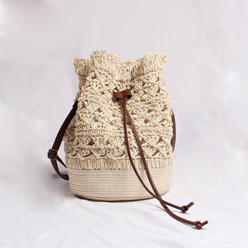 Handmade straw bag with leather accents LoungeYard — product view 3