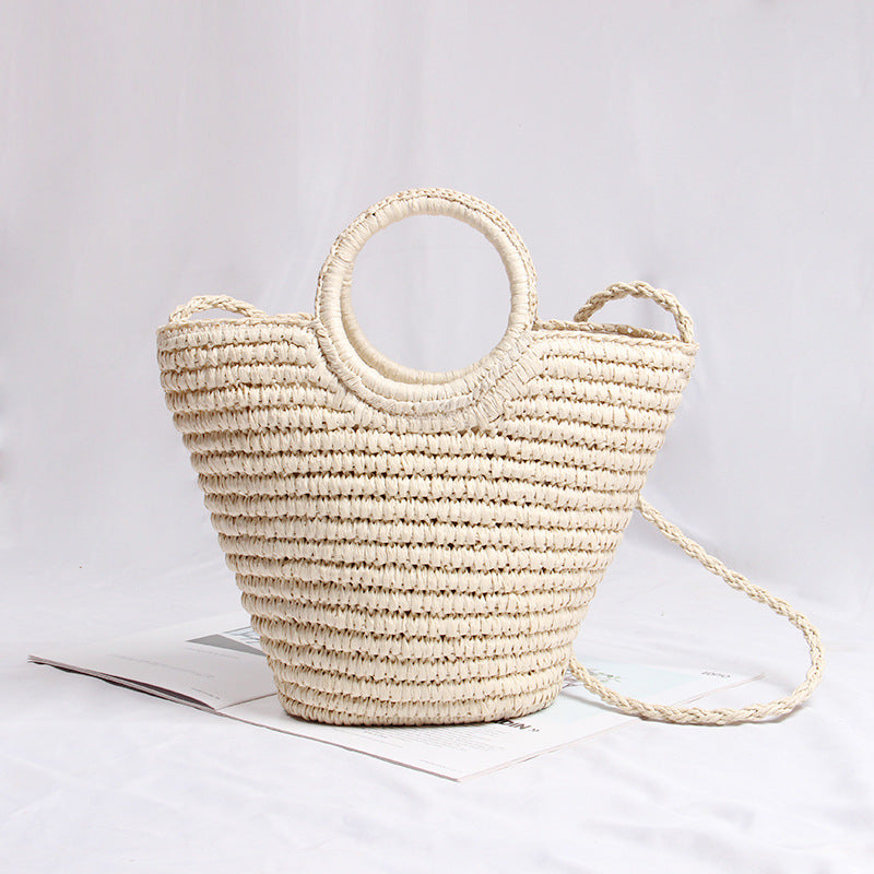 Handmade basket bag with round handle and removable shoulder strap LoungeYard — product view 2