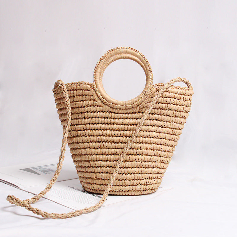 Handmade basket bag with round handle and removable shoulder strap LoungeYard — product view 6