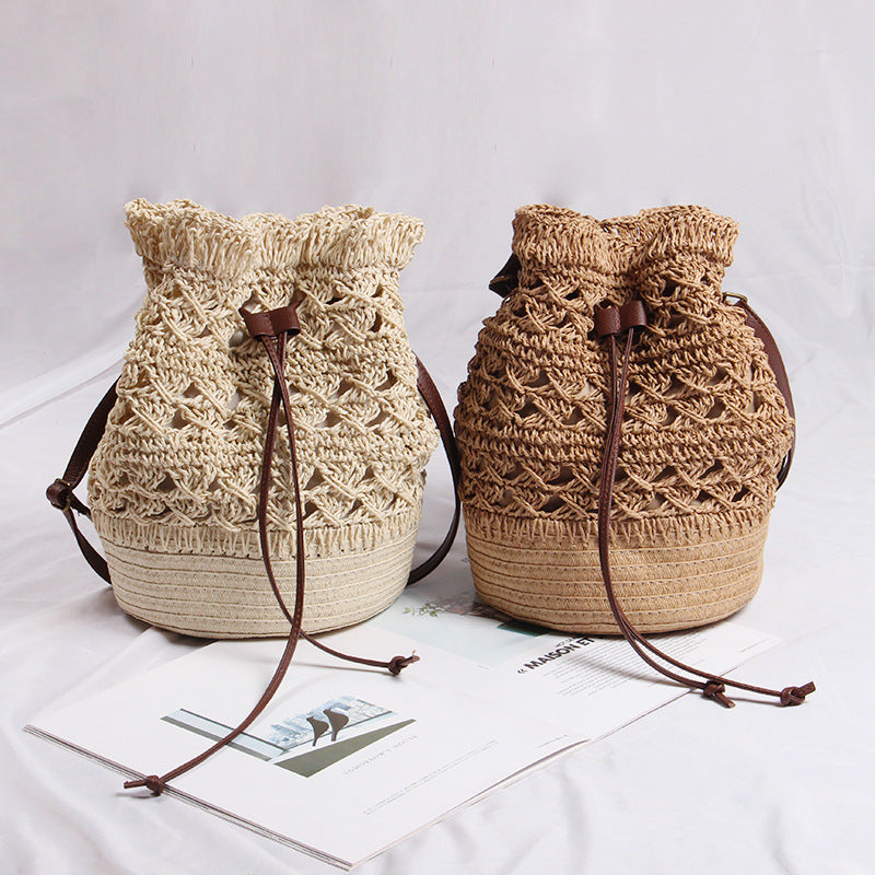 Handmade straw bag with leather accents LoungeYard — product view 1